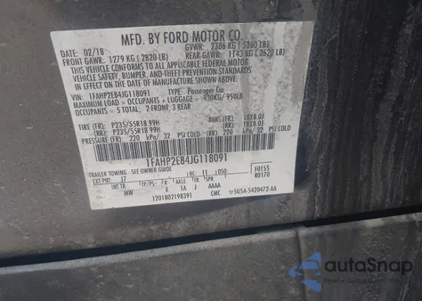 2018 Ford Taurus Sel from USA, damaged, VIN 1FAHP2E84JG118091